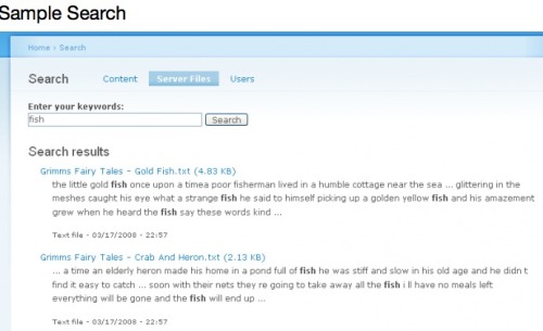 sample of the results returned by the Drupal serach module